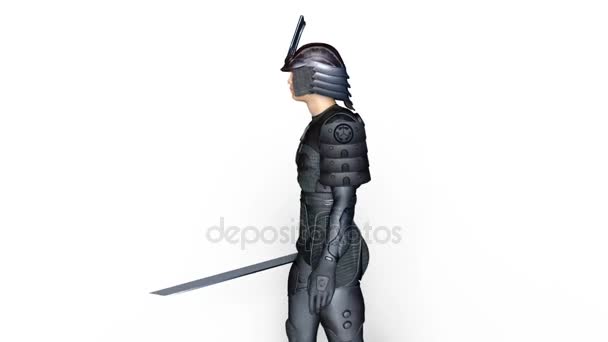 3D CG renderização de um guerreiro samurai ambulante — Vídeo de Stock