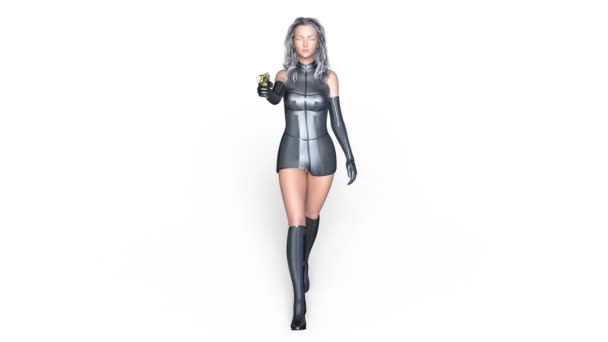 3D CG renderização de uma guerreira feminina ambulante — Vídeo de Stock