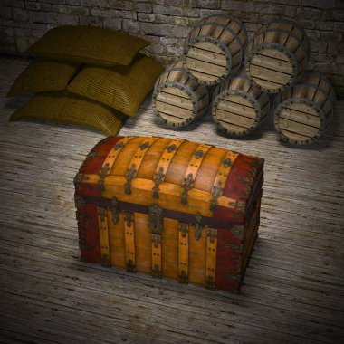 3d cg render bir hazine sandığı