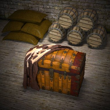 3d cg render bir hazine sandığı