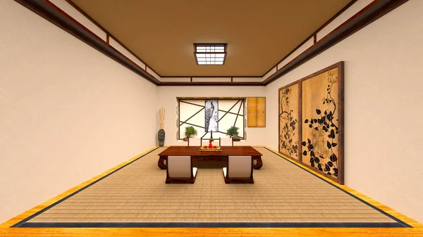 3D rendu 3D d'une salle de style japonais — Photo