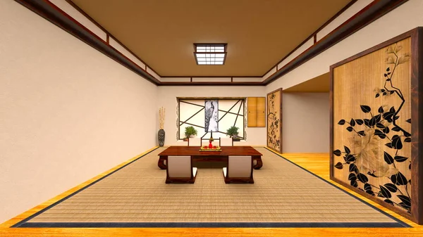 3D CG рендеринг комнаты в японском стиле — стоковое фото