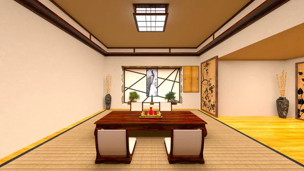 3D CG renderização de uma sala de estilo japonês — Fotografia de Stock