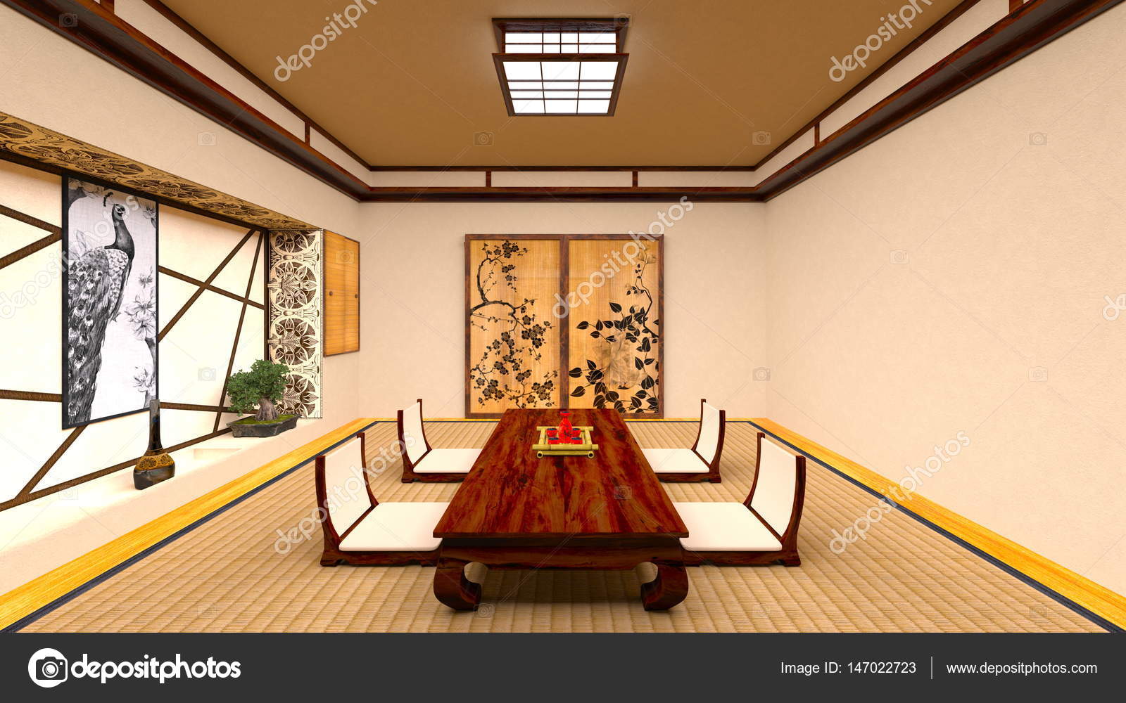 Japanese Themed Bedroom 3d Cg Rendering Of A Japanese