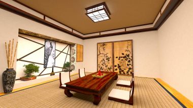 3D CG rendering of a Japanese style room. clipart