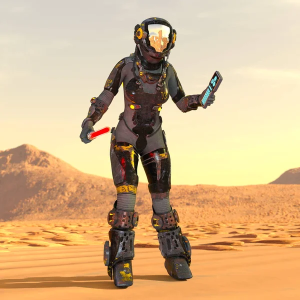 3D CG renderização de uma astronauta feminina — Fotografia de Stock