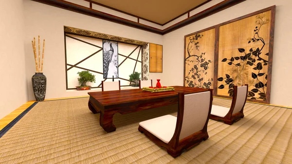 3D CG renderização de uma sala de estilo japonês . — Fotografia de Stock