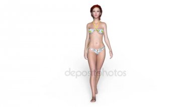 yürüyen bir bikini kadının 3d cg işleme