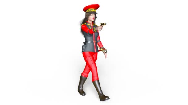 3D CG визуализация ходячей женщины-солдата — стоковое видео