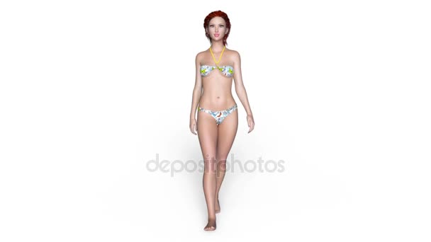 Renderowania 3D cg spaceru kobieta bikini — Wideo stockowe