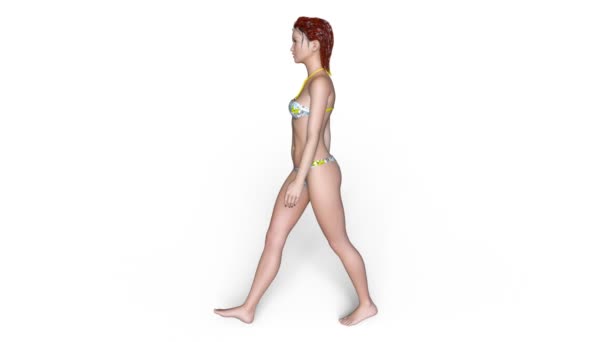 Yürüyen bir bikini kadının 3d cg işleme — Stok video