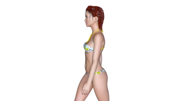 3D cg-rendering av en vandrande bikini-kvinna — Stockvideo