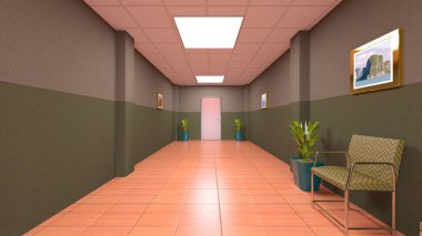 bir koridor 3d cg render
