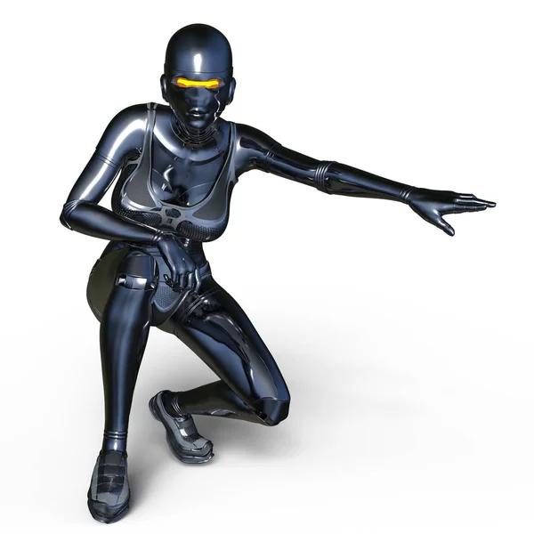 Rendering 3D CG di un cyborg femminile — Foto Stock