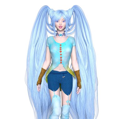 bir çizgi film kızın 3d cg işleme