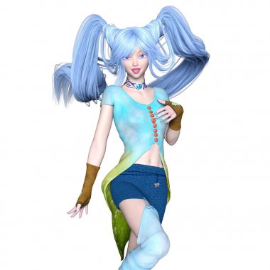 bir çizgi film kızın 3d cg işleme