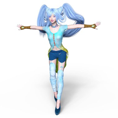 bir çizgi film kızın 3d cg işleme