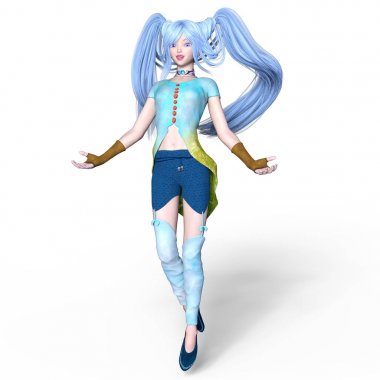 bir çizgi film kızın 3d cg işleme