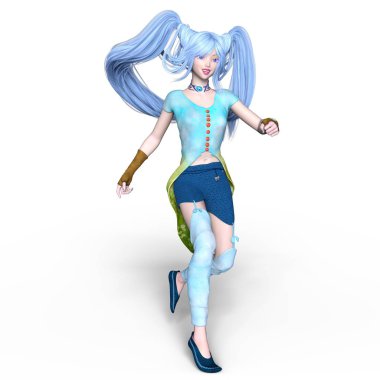 bir çizgi film kızın 3d cg işleme