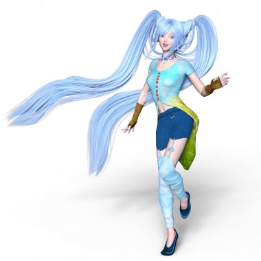 bir çizgi film kızın 3d cg işleme