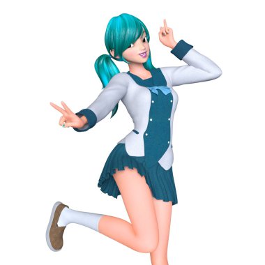 bir çizgi film kızın 3d cg işleme