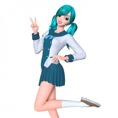 bir çizgi film kızın 3d cg işleme