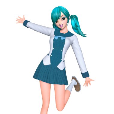 bir çizgi film kızın 3d cg işleme