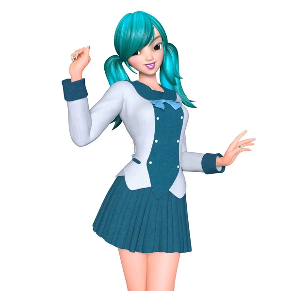 3D CG renderização de uma menina dos desenhos animados — Fotografia de Stock
