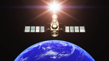 Dünya ve insan yapımı uydu 3d cg render
