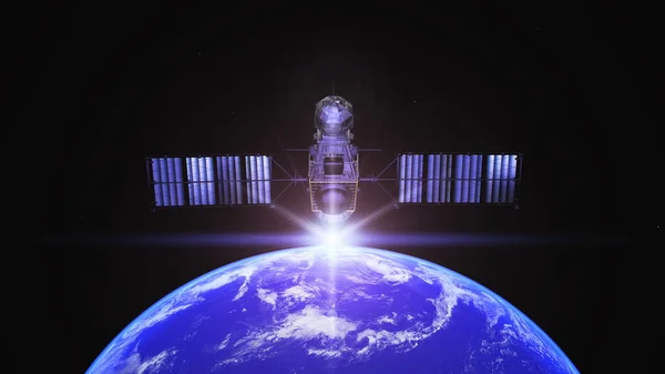 3D CG rendering of the earth and man-made satellite — Stock Photo, Image