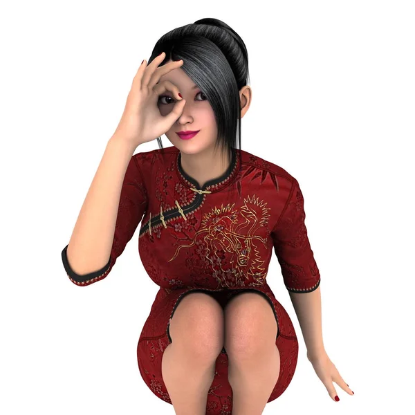 Ung kvinna med kinesisk klänning — Stockfoto