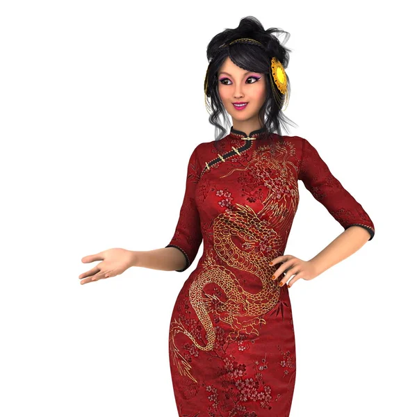 Mujer joven con vestido chino — Foto de Stock