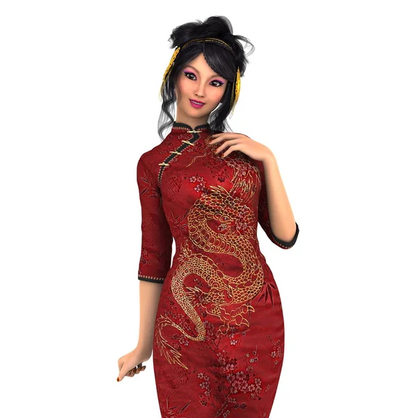 Mujer joven con vestido chino — Foto de Stock