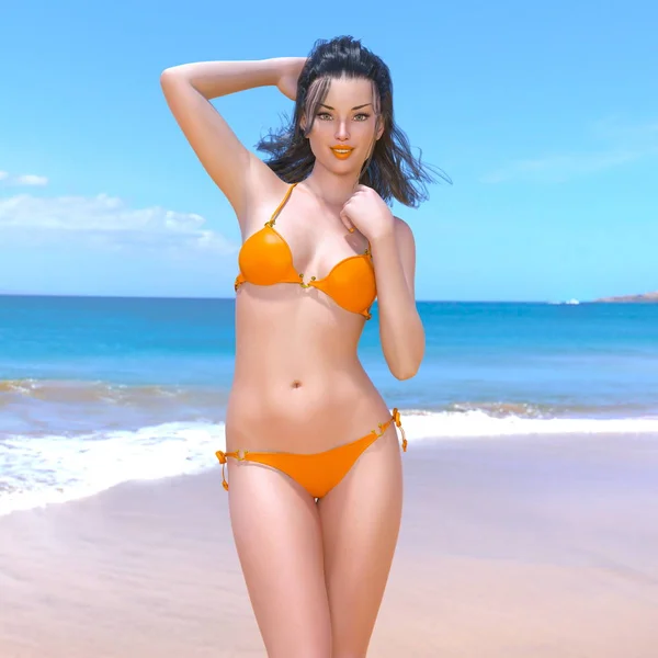 Rendering 3D CG di una donna in bikini — Foto Stock