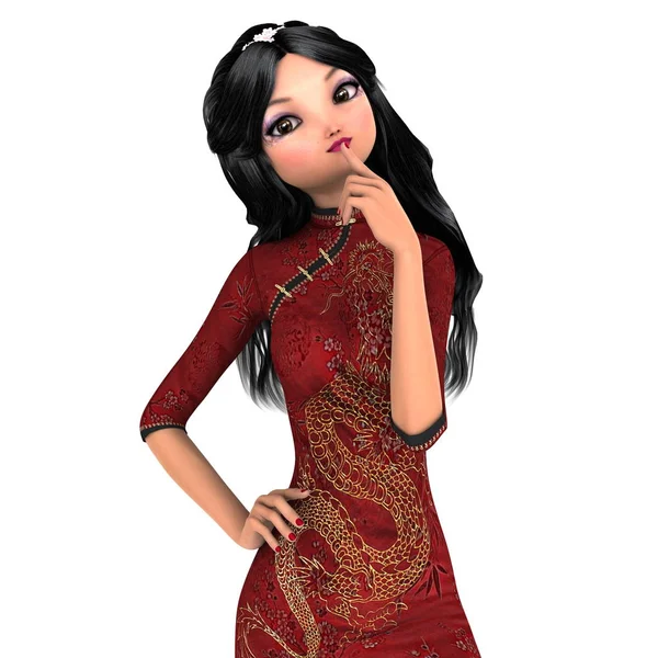 중국 드레스와 젊은 여자 — 스톡 사진