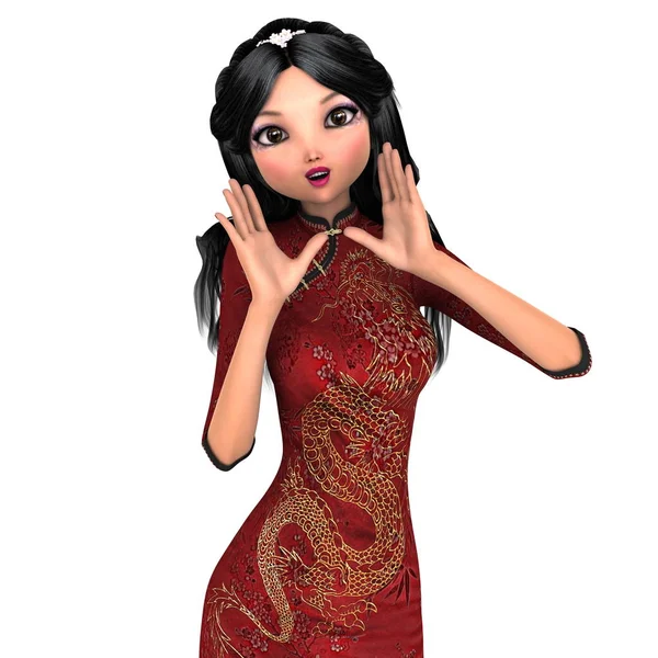 중국 드레스와 젊은 여자 — 스톡 사진