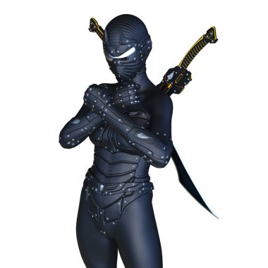 bir kadın cyborg fencer 3d cg render