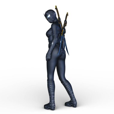 bir kadın cyborg fencer 3d cg render