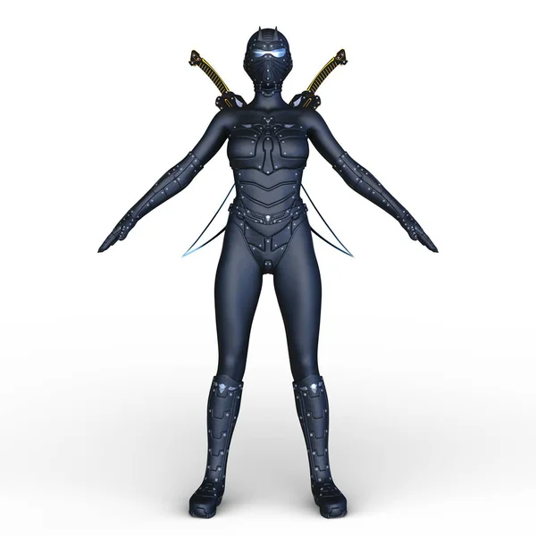 3D CG rendering of a female cyborg fencer — Stock Photo, Image