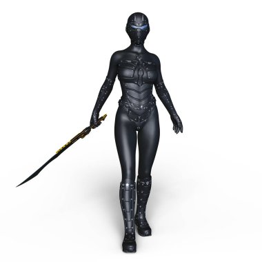 bir kadın cyborg fencer 3d cg render