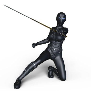 bir kadın cyborg fencer 3d cg render