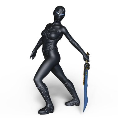 bir kadın cyborg fencer 3d cg render