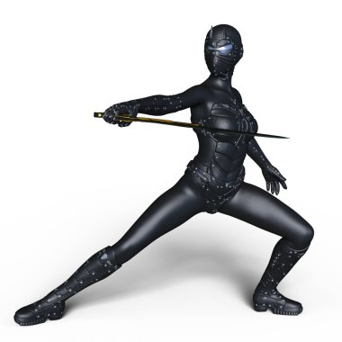 bir kadın cyborg fencer 3d cg render