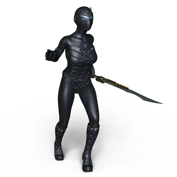 3D CG rendering of a female cyborg fencer — Stock Photo, Image