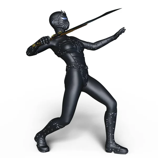 Rendering 3D CG di uno schermidore cyborg femminile — Foto Stock