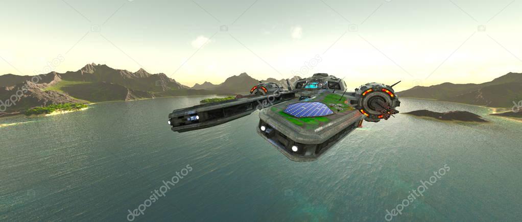 3D CG rendering of a space ship