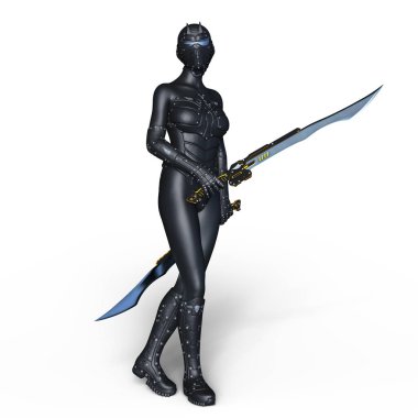 bir kadın cyborg fencer 3d cg render