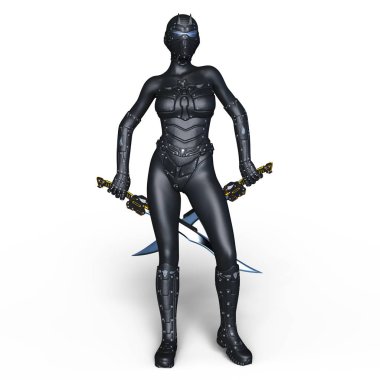 bir kadın cyborg fencer 3d cg render