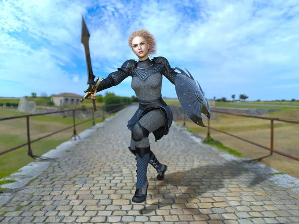 3D CG-рендеринг женщины-рыцаря — стоковое фото