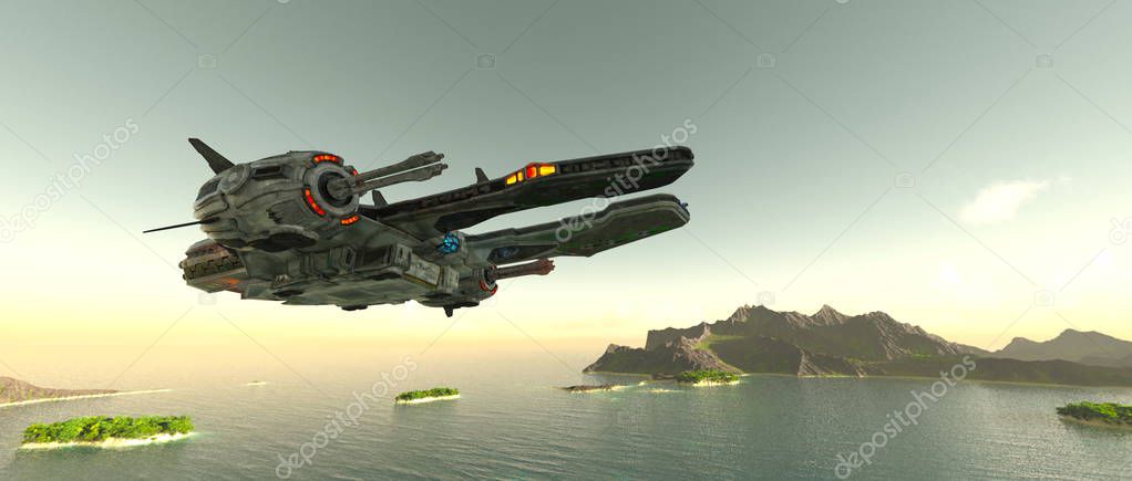 3D CG rendering of a space ship